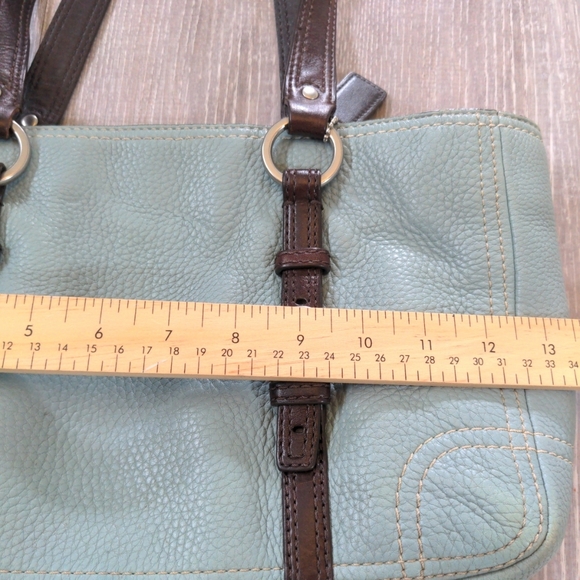 Coach Chelsea Shoulder Bag Leather F10887 Powder Blue Pebbled Tote Buckle Y2K - Picture 10 of 14